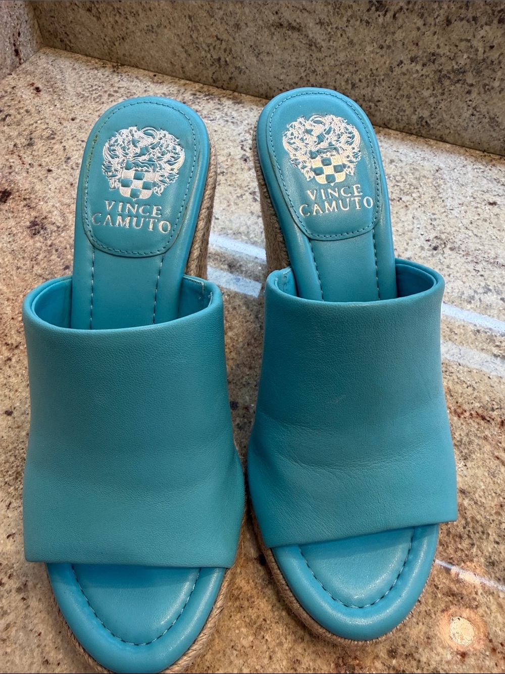 Vince Camuto Aqua Blue Leather Slide Mules
